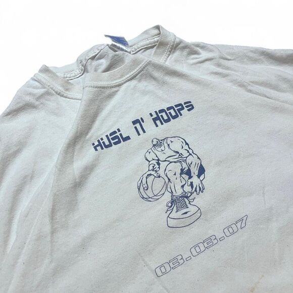 Vintage Y2K Husl n Hoops Basketball Sponsored Graphic White T Shirt Sz XL Gildan - Picture 2 of 5